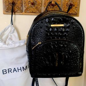 Brahmin Melbourne mini Dartmouth croco embossed black backpack.